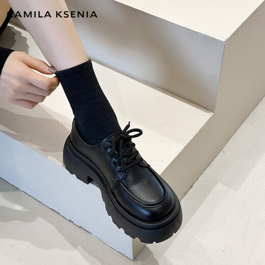 CAMILA KSENIA small leather shoes British style ladies 2025 new autumn thick sole fashion versatile single shoes platform Loaf shoes brand matte black 37