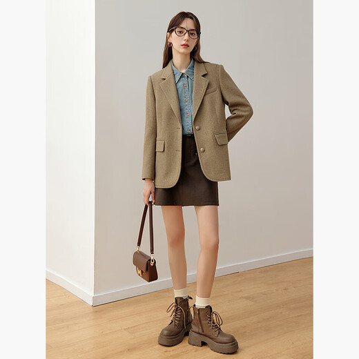 KBNE Хаки, повседневный блейзер, женский костюм, новинка 2025 года, формальный топ на работу, весна-осень, хаки S