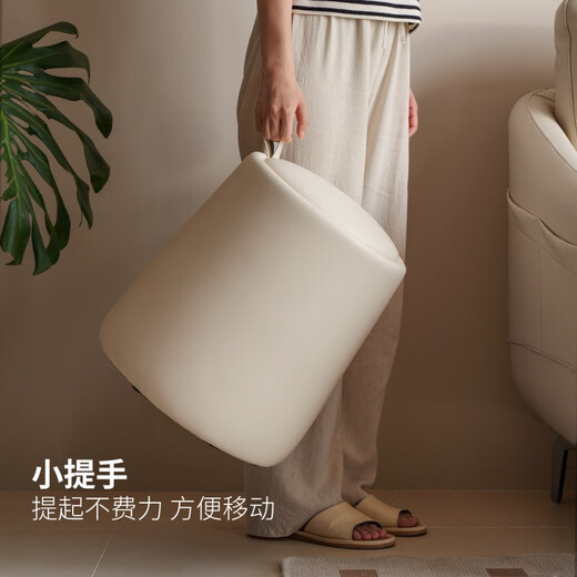 Genji Wood Language Makeup Stool Cream Style Bedroom Dressing Stool Living Room Sofa Footstool Balcony Shoe Changing Stool Household Round Stool (Milky White) Makeup Stool (350*300*390mm)