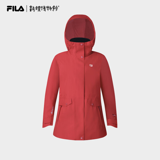 FILA Dunhuang Museum Jointly Branded Fila Women's Shock Clothes Two-Piece Set 2025 Spring New Outdoor Hooded Jacket Dark Rose Red-WIL