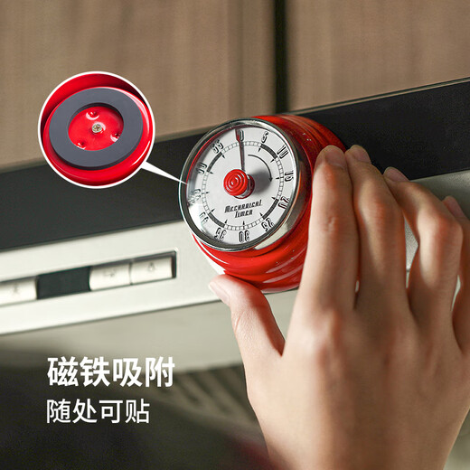 霜山厨房定时器机械计时器做饭定时提醒器时间管理闹钟倒计时磁吸 古典红【无需电池/磁铁吸附】
