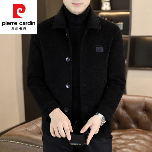 Pierre Cardin (pierre cardin) men's woolen jacket spring and autumn thickened tops young and middle-aged high-end lapel casual woolen jackets autumn and winter 8299 Khaki thickened velvet 3XL 155Jin Jin is equal to about 0.5 kg