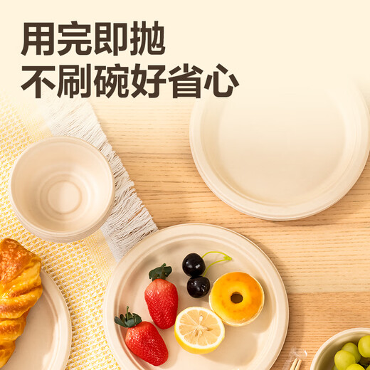 Deli disposable dinner plates and tableware food-grade environmentally friendly sugar cane pulp plates cake paper plates outdoor barbecue 9 inches 20 pieces