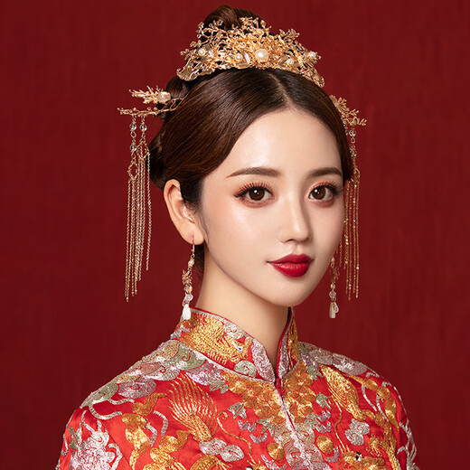 Meng Junchen Chinese style bridal accessories wedding hair accessories Xiuhe suit accessories cheongsam dress accessories Tang suit Ming Dynasty costume hair accessories complete set (ear hook style)