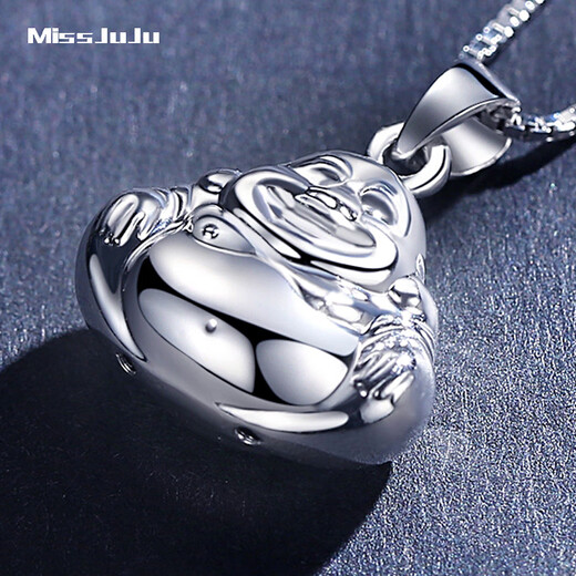 Miss JuJu pt950 platinum pendant Maitreya Buddha platinum smooth big belly Buddha pendant Smiling Buddha platinum necklace for women Pendant weight 7.9-8.1g + with black leather rope