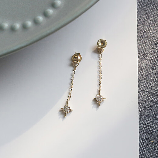 Caizhi white small C pure gold gold jewelry 14K10K gold earrings earrings chain small diamond six-pointed star pendant ear wire ear plugs ear plugs one