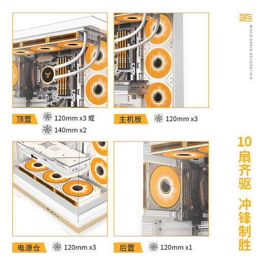 BUBALUS wood grain white back-plug gaming computer desktop main case/360 water-cooled rack burger/Type-C/270 sea view room/ATX/tool-free quick release
