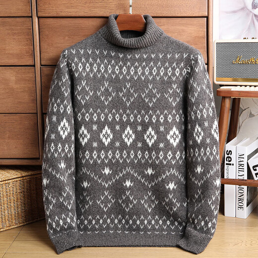 DVW thickened pure wool sweater for men in winter warm ethnic style turn-down turtleneck sweater luxury high-end brand base shirt black gray 100% pure wool S 165 reference weight 105-120Jin Jin is equal to 0.5 kg