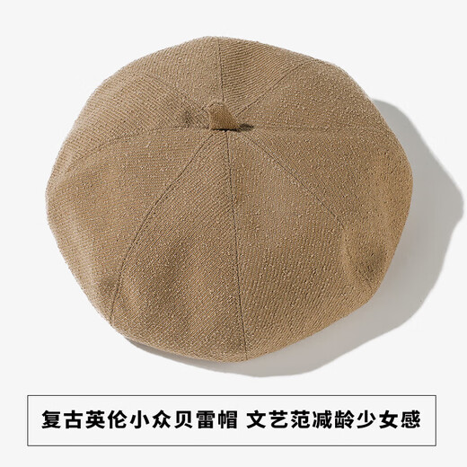 Jimmy Leaf Beret Hat Women's Autumn and Winter New Solid Color Painter Hat Literary Painter Hat Woolen British Black One Size M (56-58cm)