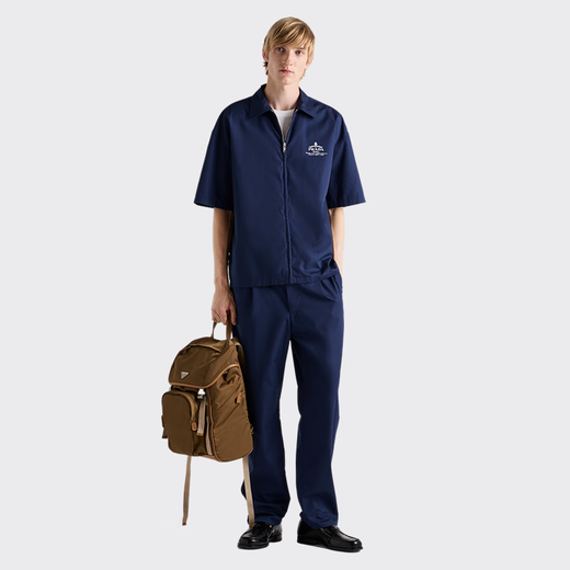 PRADA/Prada Gift Men's Letter Logo Decorated Poplin Textured Trousers Baltic Blue 46