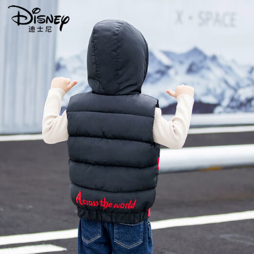 Disney boys down cotton vest outer wear 5 vest 6 autumn and winter 7 child boy vest thickened jacket 8 years old style black (21 color hooded vest) 140 size (recommended height is about 130)