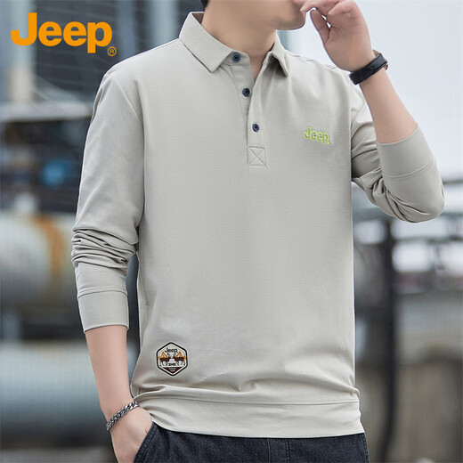 Jeep (JEEP) long-sleeved T-shirt men's autumn and winter polo loose casual bottoming shirt clothes men's Khaki XL