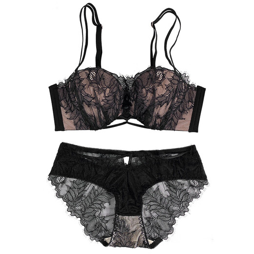 Modal Half Cup Sexy Underwear Women Small Breast Gathering Thin Summer Adjustable Side Breast Sentiment Beautiful Back Lace Bra Black Suit 70B 32B