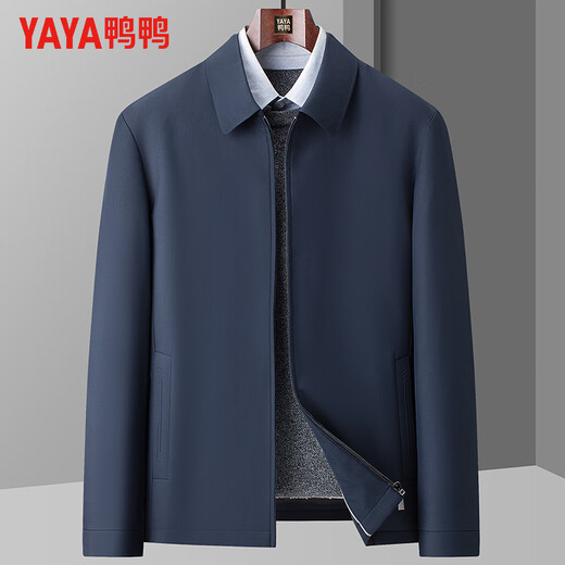 YAYA middle-aged and elderly men's short down jacket 2024 winter new business casual lapel daddy warm jacket JH dark blue 180/96A (XL)