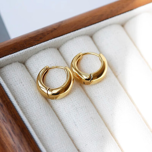 Satima 18k gold simple glossy metal hoop earrings women's plain hoop earrings 2025 new earrings diameter 1.5 cm