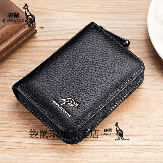 Kangaroo card holder genuine leather men's anti-degaussing document bag women's card holder driver's license holder anti-theft bank card holder cowhide black embossed label (14 card slots) jd