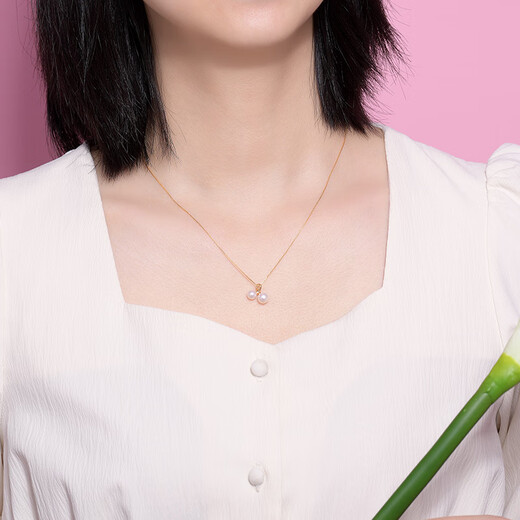 Shixi's good things come in pairs 18K pearl pendant for women as a Valentine's Day gift for girlfriend on Chinese Valentine's Day with 925 silver chain