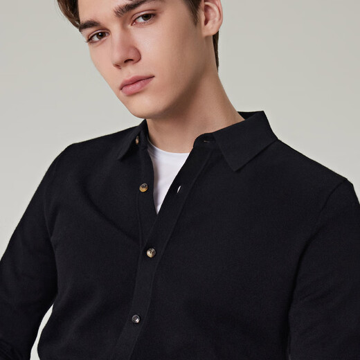 EMZ Ordos [Ultra-Lichtwolle] Herren-Strickjacke Frühjahr Casual Revers Button Strickjacke Black XL 180/96A