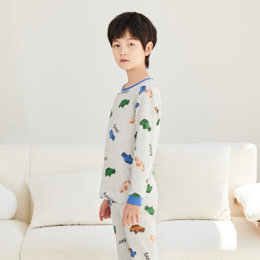 红豆儿童内衣套装纯棉男女中大童秋衣秋裤保暖睡衣M1049麻灰165