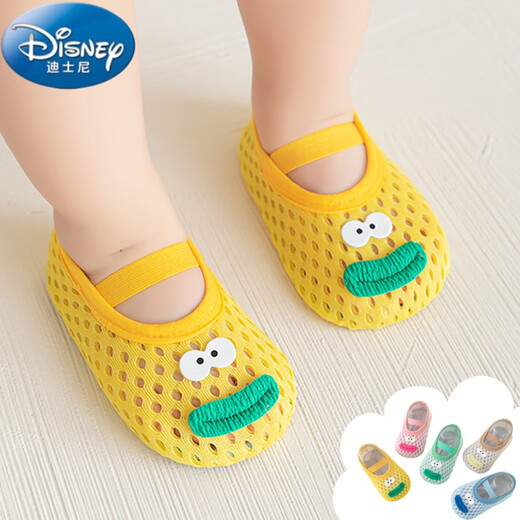 Disney children's floor socks in summer thin mesh breathable non-slip soft sole silent baby socks shoes bags and baby shoes socks 115# A pair of light brown ugly cute expressions, average size 12-17 months S size suitable for foot length 13cm inner shoe size