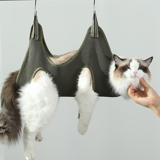 KimPets cat washing bag, cat bathing artifact, pet nail clipper fixed bag, pet hammock, anti-scratch and bite Baoding bag hanging type, navy blue, multi-purpose bag for bathing + nail clipping M (suitable for 15-25 Jin Jin equals 0.5 kg)