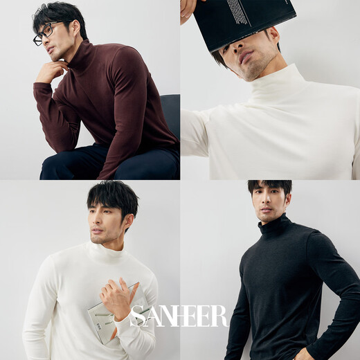 Sanheer Herbst und Winter Vielseitiges Basishemd verdickte weiche und Vlies Stoff Herrenschildkragenpullover Langarm T-Shirt Top DAT826 Off-White M /48