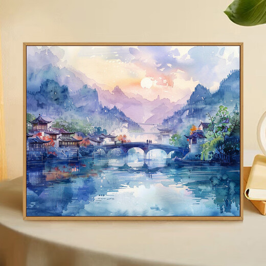 OUOETY中式山水风景数字油画diy手绘画画填色感丙烯油彩涂色填充画 X9738 4560 油画套餐+精品外框四色可