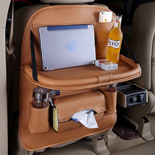 Car backrest PU storage bag seat hanging bag back chair multifunctional seat car storage seat back storage bag integrated sports seat tray black