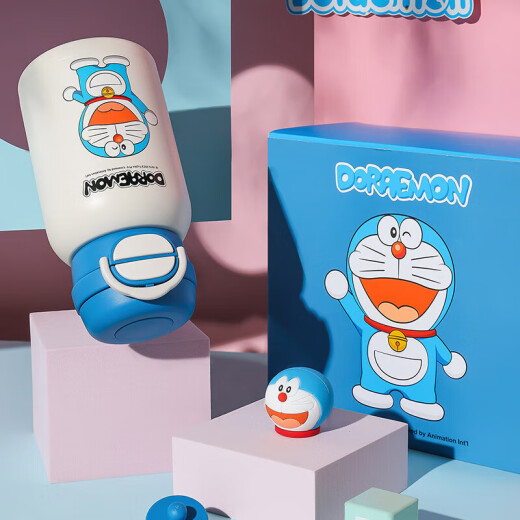 BEDDYBEAR double drinking children's thermos cup straw direct drinking dual water cup 316 stainless steel student cup 600ML Doraemon