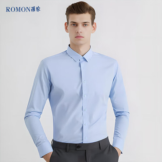 ROMON solid color business professional formal wear men's white shirt work jacket long-sleeved shirt men CS108 white 2XL