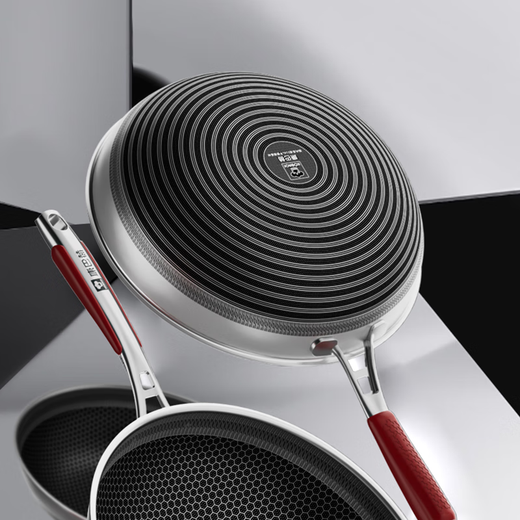 Konbach's new non-stick wok 316L stainless steel wok 32cm double-sided honeycomb flat bottom induction cooker universal