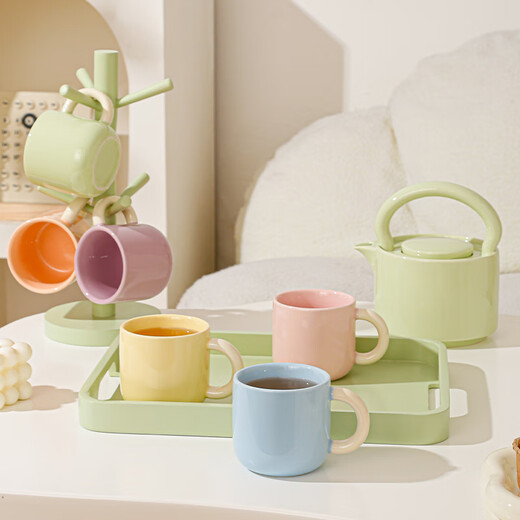 Mud-free cream-style ceramic water cup set for home living room high-end cup set housewarming tea set teacup complete set full color (6 color mix and match) 6 cups