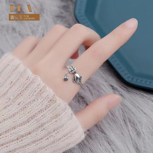 Shixiang Girls Single Ring Silver Finger Female Solid Silver Retro Index Finger Opening Niche Design Cold Silver Jewelry Gift Budget-conscious Opening Adjustable