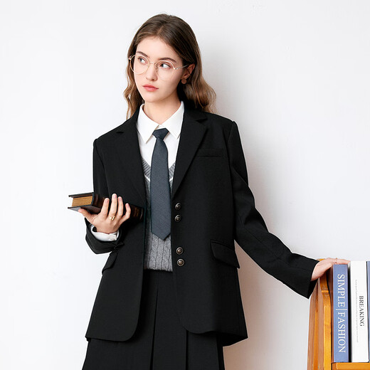 Betu women's spring new suit temperament small suit jacket college style commuter suit 2401T37 black S