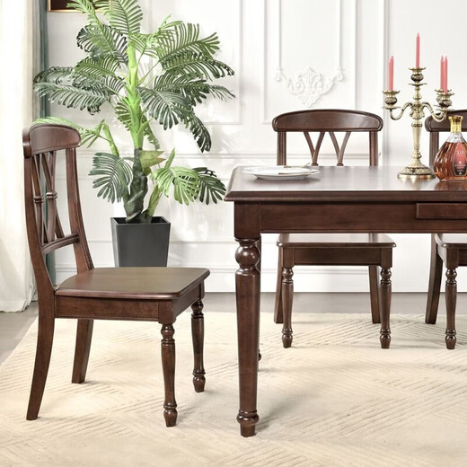 
Famanshijia American solid wood full log walnut dining chair high backrest restaurant home casual book chair retro desk chair 9925 walnut color log dining chair a