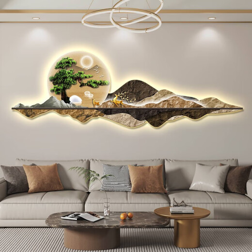 XMSJhilink小艺控制智能壁画灯led灯新中式客厅装饰画大气迎客松 HJ-6189 横幅120*40厘米 普通画不带灯(