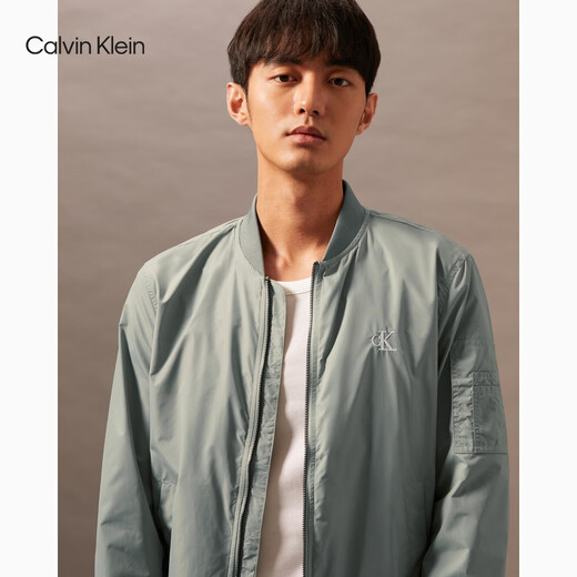 Calvin KleinJeans Spring and Autumn Men's Business Casual Commuting Embroidered Letters ck Baseball Collar Bomber Jacket PFF-Slate Gray M