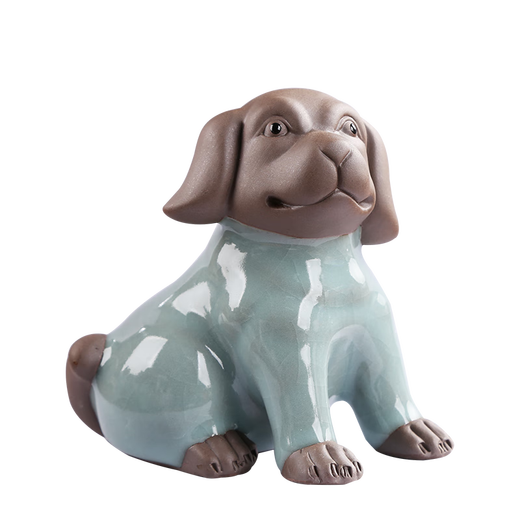 Bamboo celadon cute puppy tea pet ornaments tea set accessories creative ceramic handmade zodiac cute dog tea table decoration can be raised Xiaowangcai-Ge Kiln