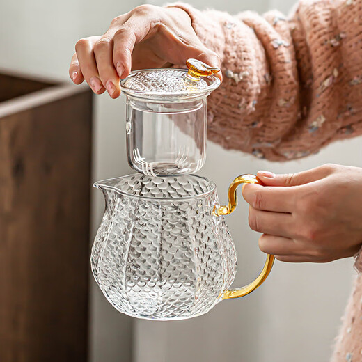 Porcelain brand tea set glass tea set household tea tray complete set with filter teapot thickened heat-resistant teapot tea cup large capacity