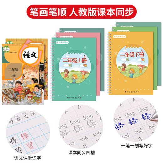 Jin Zhiye second grade second volume Chinese primary school students' copybook special groove for calligraphy practice for grades 1-6 People's Education Edition daily practice of synchronized new words hard-pen calligraphy practice calligraphy children's regular script copybook
