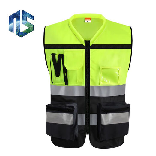 Safety Reflective Straps Leadership Vest Multifunctional Vest Motorcycle Riding Construction Site Work Clothes Customized Printing Yellow and Black Splicing XL
