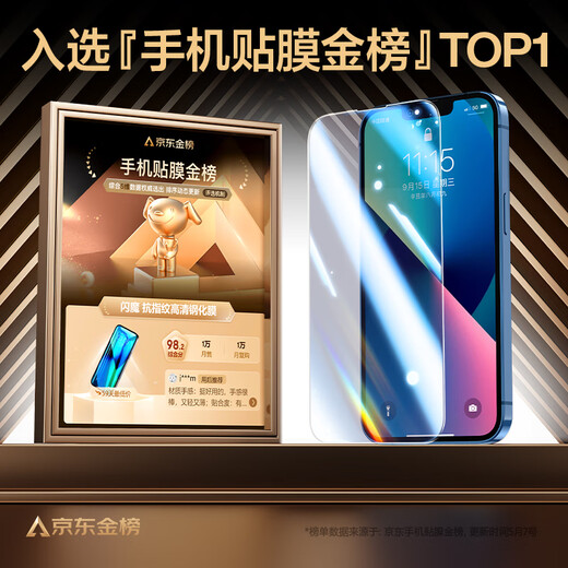 Flash Magic is suitable for iPhone 13 tempered film, iPhone 13pro mobile phone film, full screen, 13promax explosion-proof, smooth feel, borderless high-definition anti-fingerprint protective film, ultra-clear explosion-proof and anti-fingerprint 2 pieces + artifact for Apple 13/13Pro