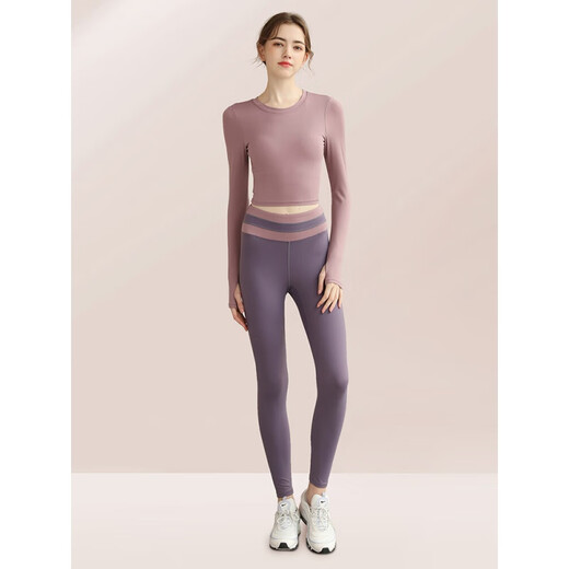 LULUUVTTOH Yoga Wear Suit Women's Quick-Drying Pilates Gym Training Wear Running Sports High-Elastic Butt Lifting Leggings S853 Taro Purple Long Sleeve L