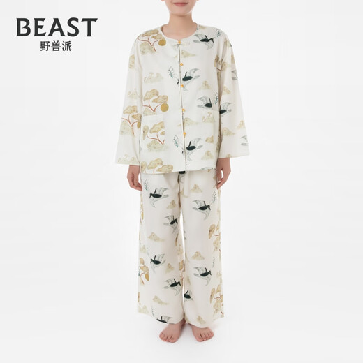 Brutalist Autumn Thoughts Series Mingyue Chinese Style Cotton Print Couple Pajamas Long Sleeve Pants Set Women M