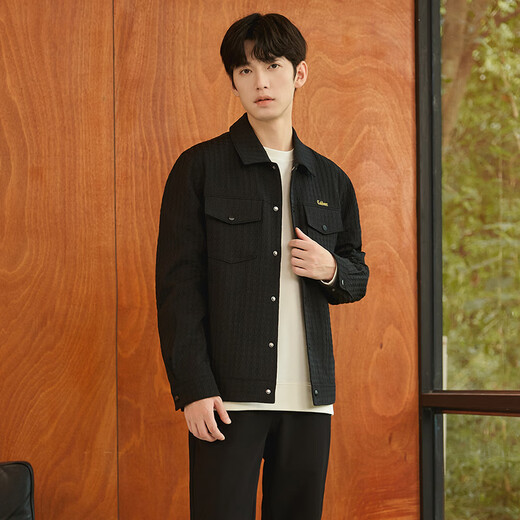 CABBEEN Houndstooth texture work jacket men's 2024 autumn new trendy brand embroidered jacket black and white high-end coal black 01 XL /180/52