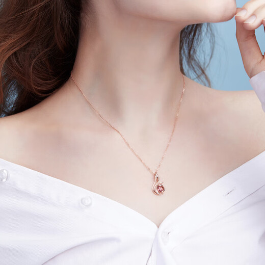 Fantimo 18k rose gold necklace women's rubellite phoenix pendant, high-end colored gemstone clavicle chain, rubellite pendant, SF Express+ brand gift box