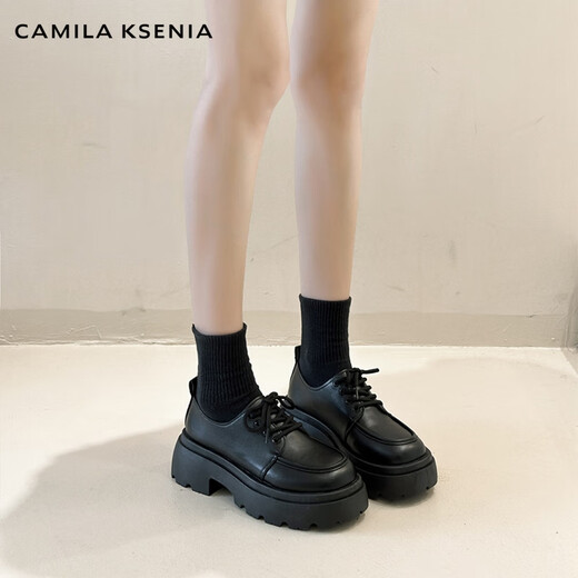 CAMILA KSENIA small leather shoes British style ladies 2025 new autumn thick sole fashion versatile single shoes platform Loaf shoes brand matte black 37