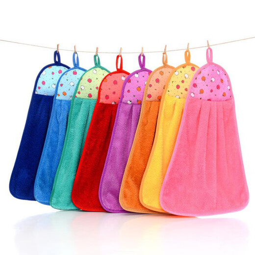 Kitchen hand towel hanging cute towel rag absorbent household bathroom thickened handcloth handkerchief coral velvet hanging hand towel 1 piece random color
