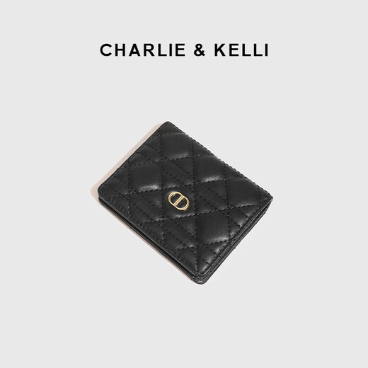 CHARLIE&KELLI brand CK light luxury bag women's bag rhombus simple card bag thin clutch bag short coin purse black