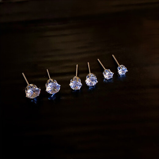 First encounter with explosive zircon earrings, 925 silver-plated imitation diamond earrings for piercing ears, no need to remove them when sleeping, elegant and high-end zircon earrings set of 6